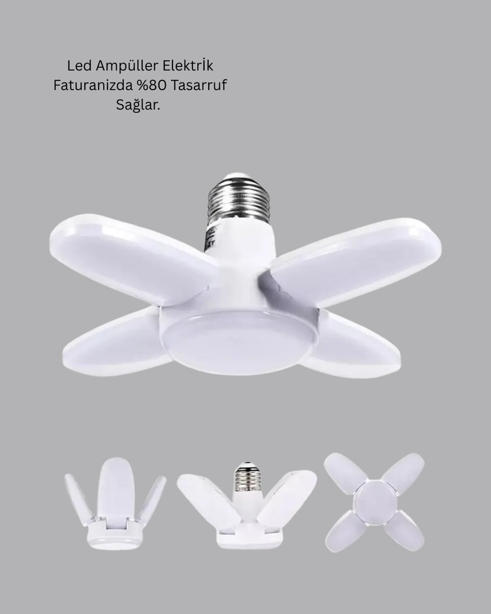 4 Kollu Katlanır Pervane LED Ampül 60 Watt Yüksek Aydınlatma ve Enerji Tasarrufu