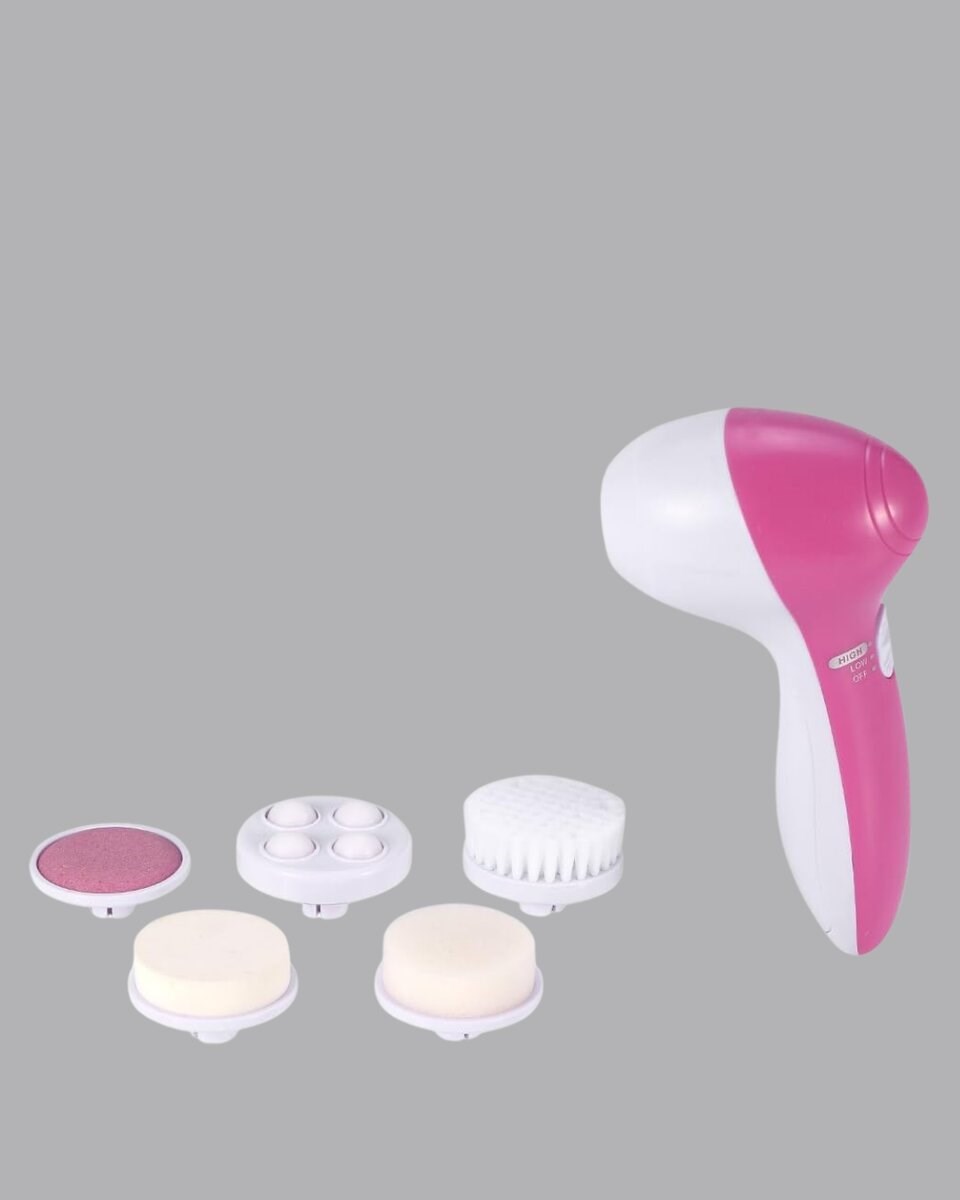 5’i 1 Arada Yüz Temizleme Cihazı – Masaj, Fırça, Peeling ve Krem Uygulama Aparatlı