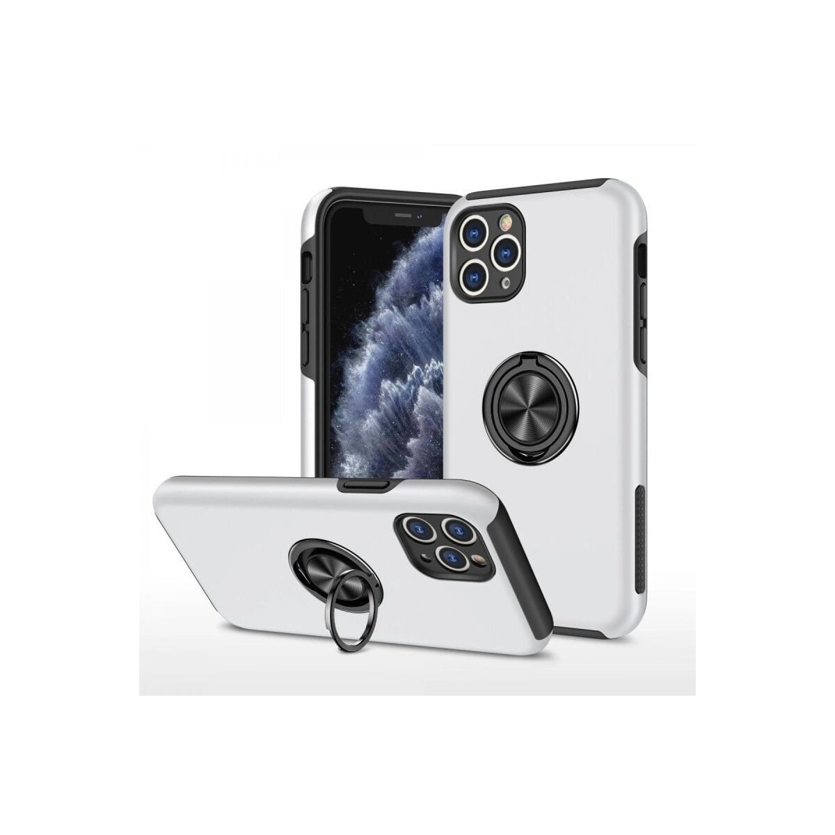 Apple İphone 11 Pro Max Kılıf Elit Yüzüklü Kapak - Gümüş
