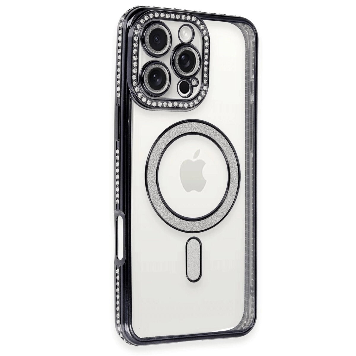Apple İphone 16 Pro Kılıf Joke Simli Magneticsafe Kılıf - Siyah