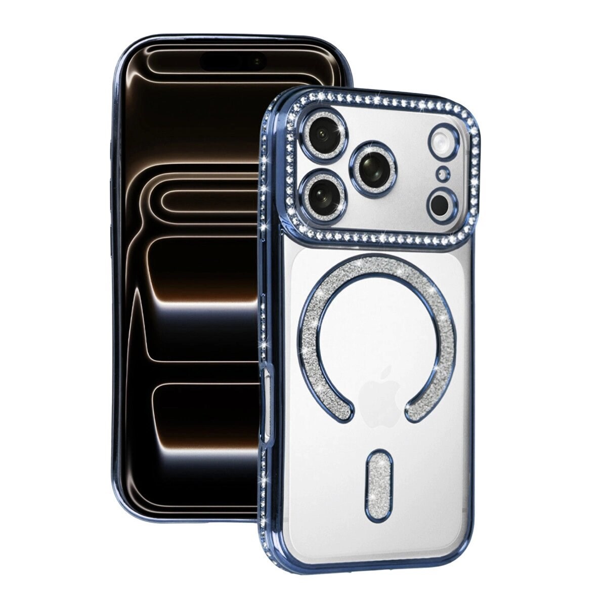 Apple İphone 17 Pro Joke Simli Magneticsafe Kılıf - Mavi