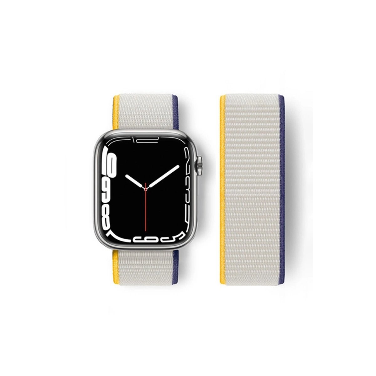 Apple Watch 38mm Hasırlı Cırtcırtlı Kordon - Sarı-beyaz
