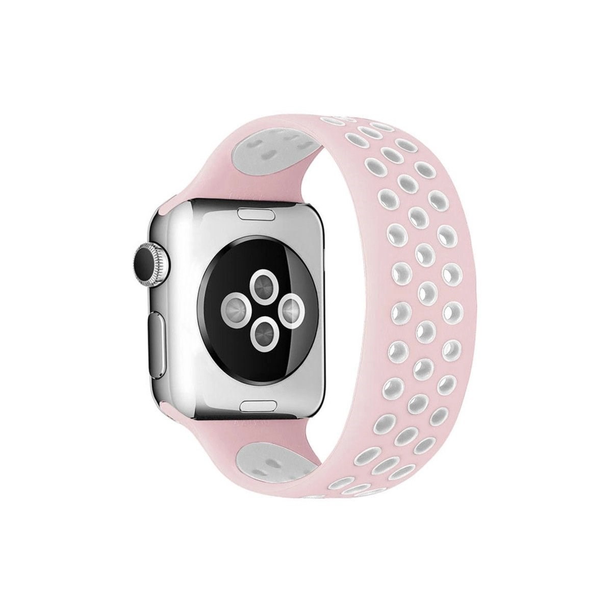 Apple Watch 42mm Ayarlı Delikli Silikon Kordon - Pembe-beyaz