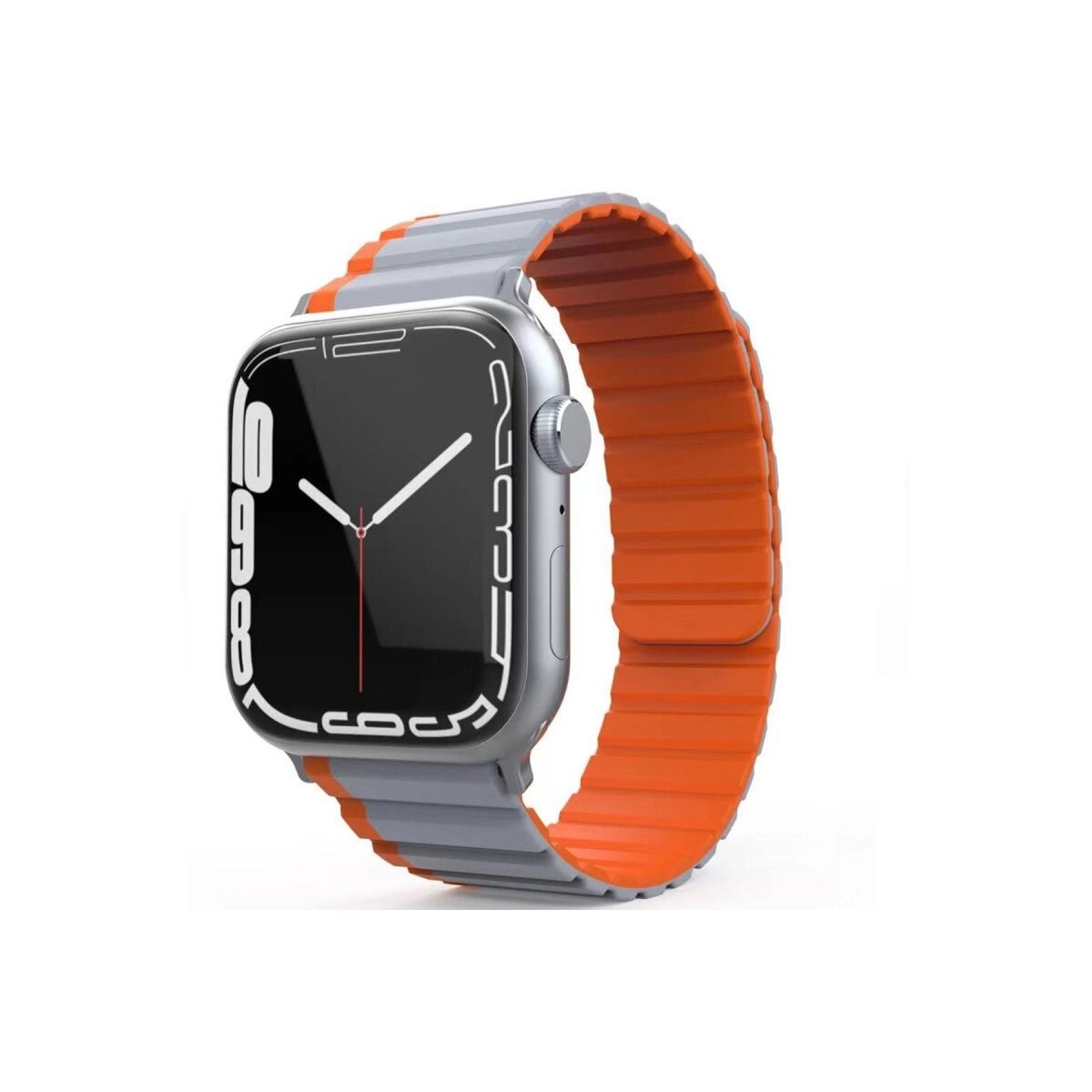 Apple Watch 42mm Mo-wb1 Çift Renk Mıknatıslı Silikon Kordon (saat Değildir) - Gri-turuncu