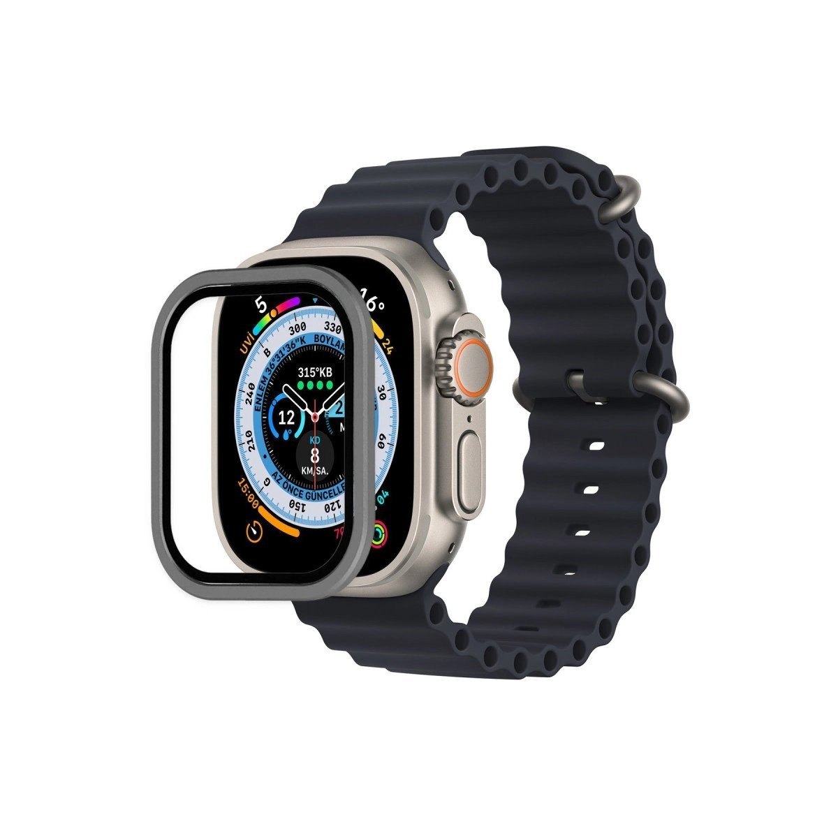 Apple Watch Ultra 49mm Alüminyum Kasa Cam Ekran Koruyucu - Gri