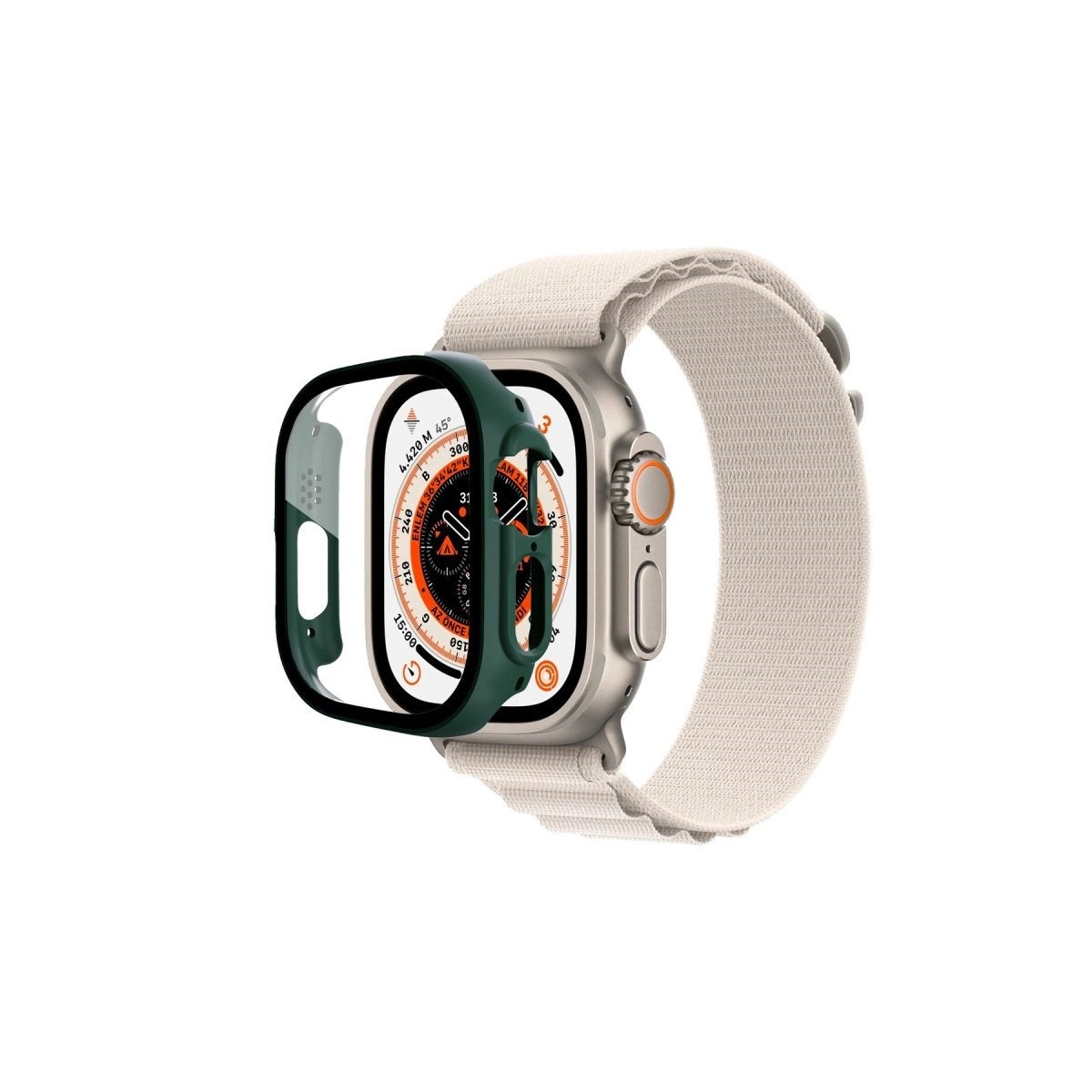 Apple Watch Ultra 49mm Desert Camlı Kasa Ekran Koruyucu - Koyu Yeşil