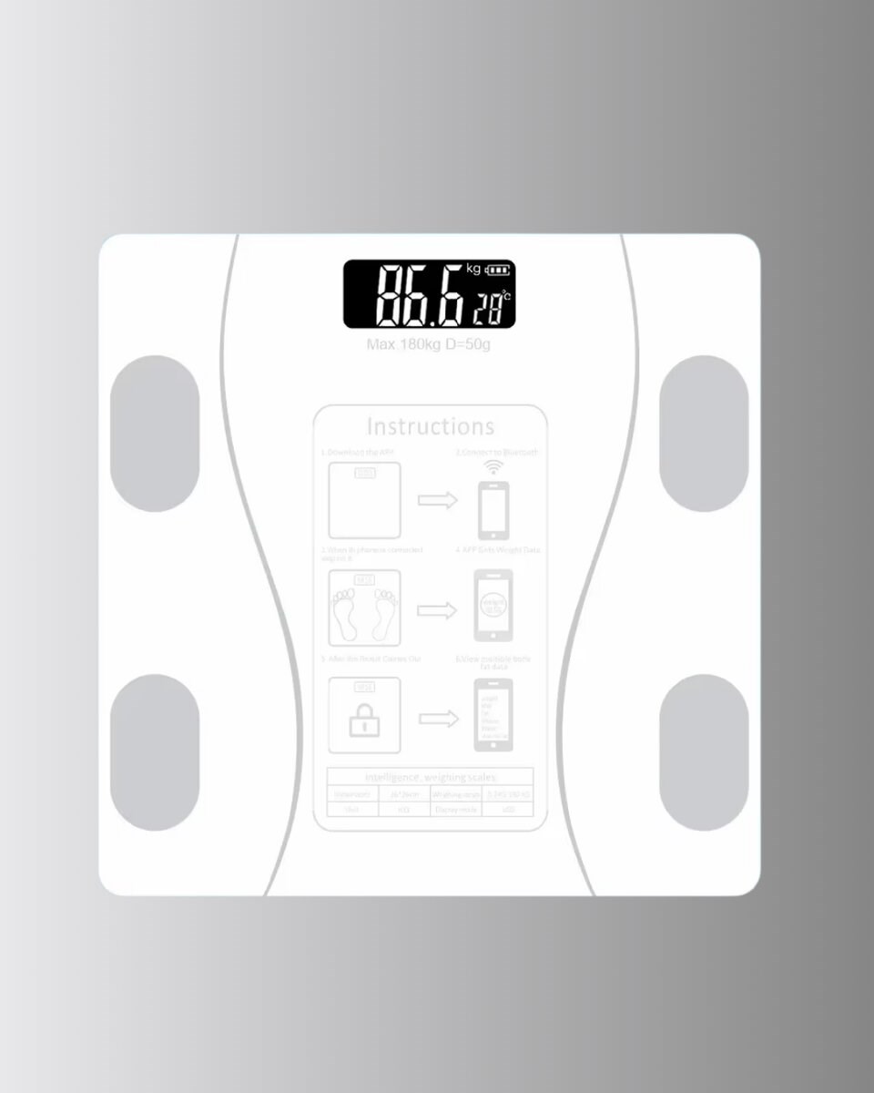 Bluetooth Akıllı Tartı – 8 Fonksiyonlu Dijital Baskül, 180 kg Kapasiteli