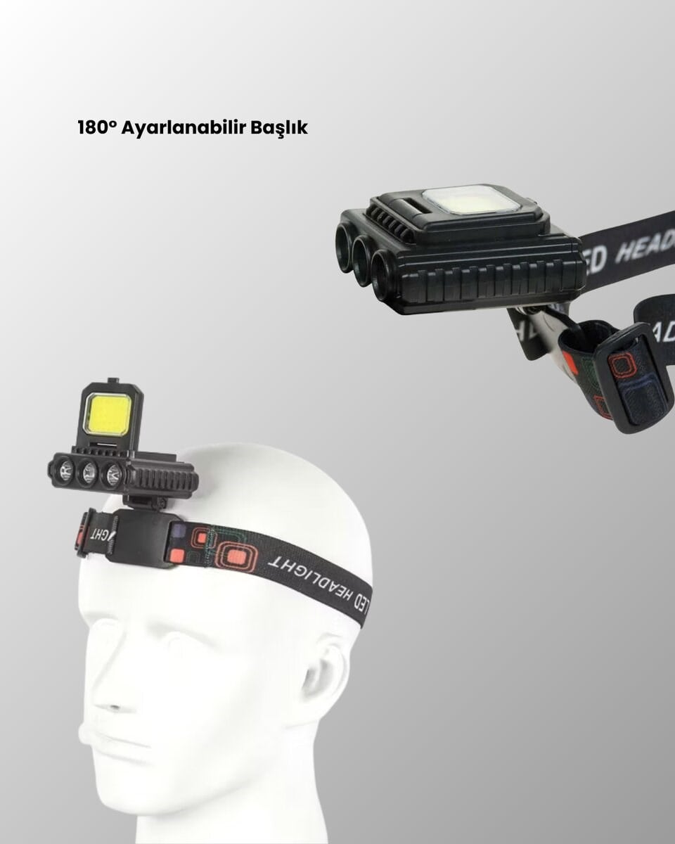 COB + XPE LED Kafa Feneri 800 Lumen USB Type C Şarjlı Çok Modlu