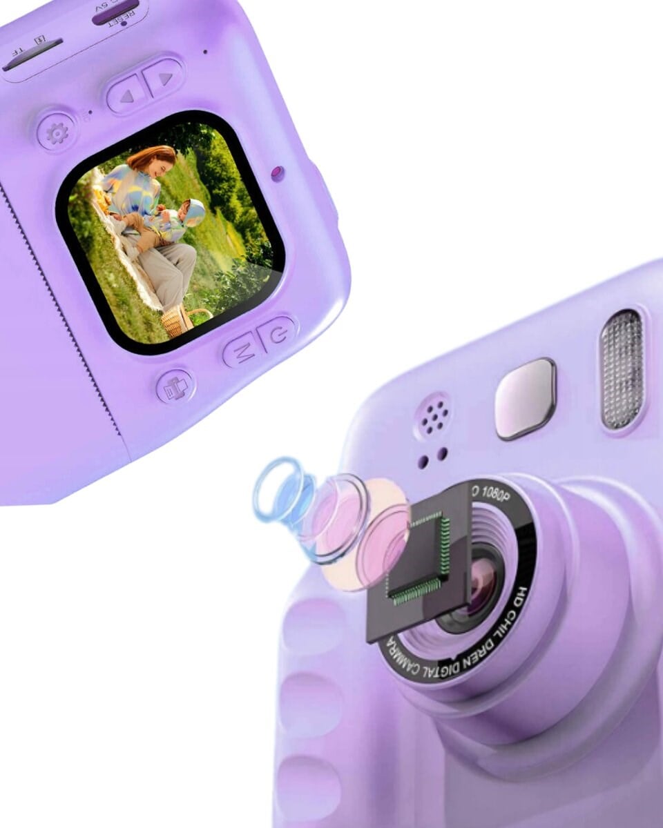 Çocuklar İçin Anında Baskılı Kamera HD Ekran 4 Rulo Kağıt 5 Kalem Set Hediyeli