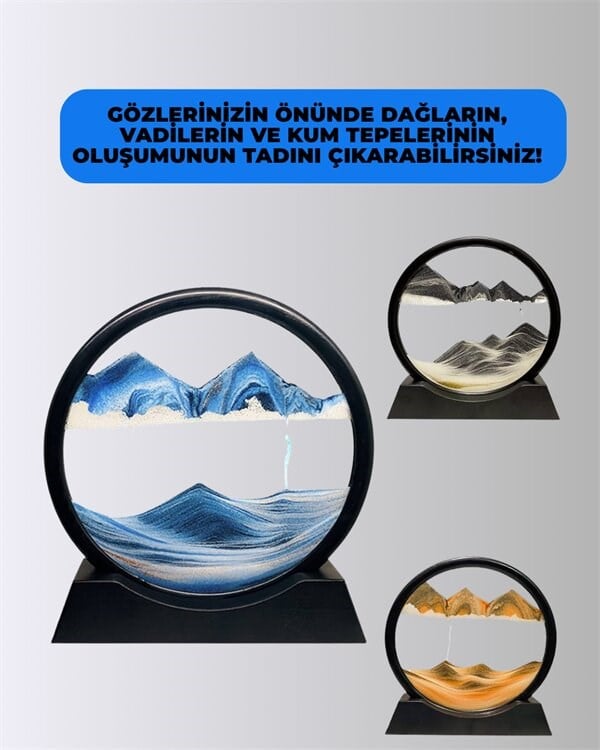 Döndürülebilir Dinamik Kum Tablosu – Stres Giderici, Yüksek Kaliteli Cam ve Doğal Kum ile Sanatsal Masa Dekoru