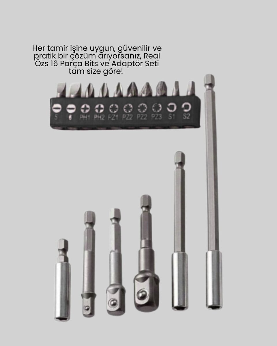 Ergonomik 16 Parça Bits Tornavida Uç ve Adaptör Seti