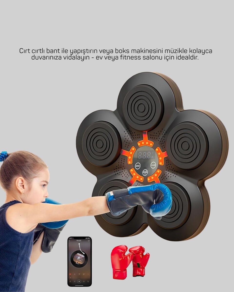 Ev Tipi Akıllı Boks Duvar Paneli Müzikli Bluetoothlu Refleks Geliştirme Cihazı