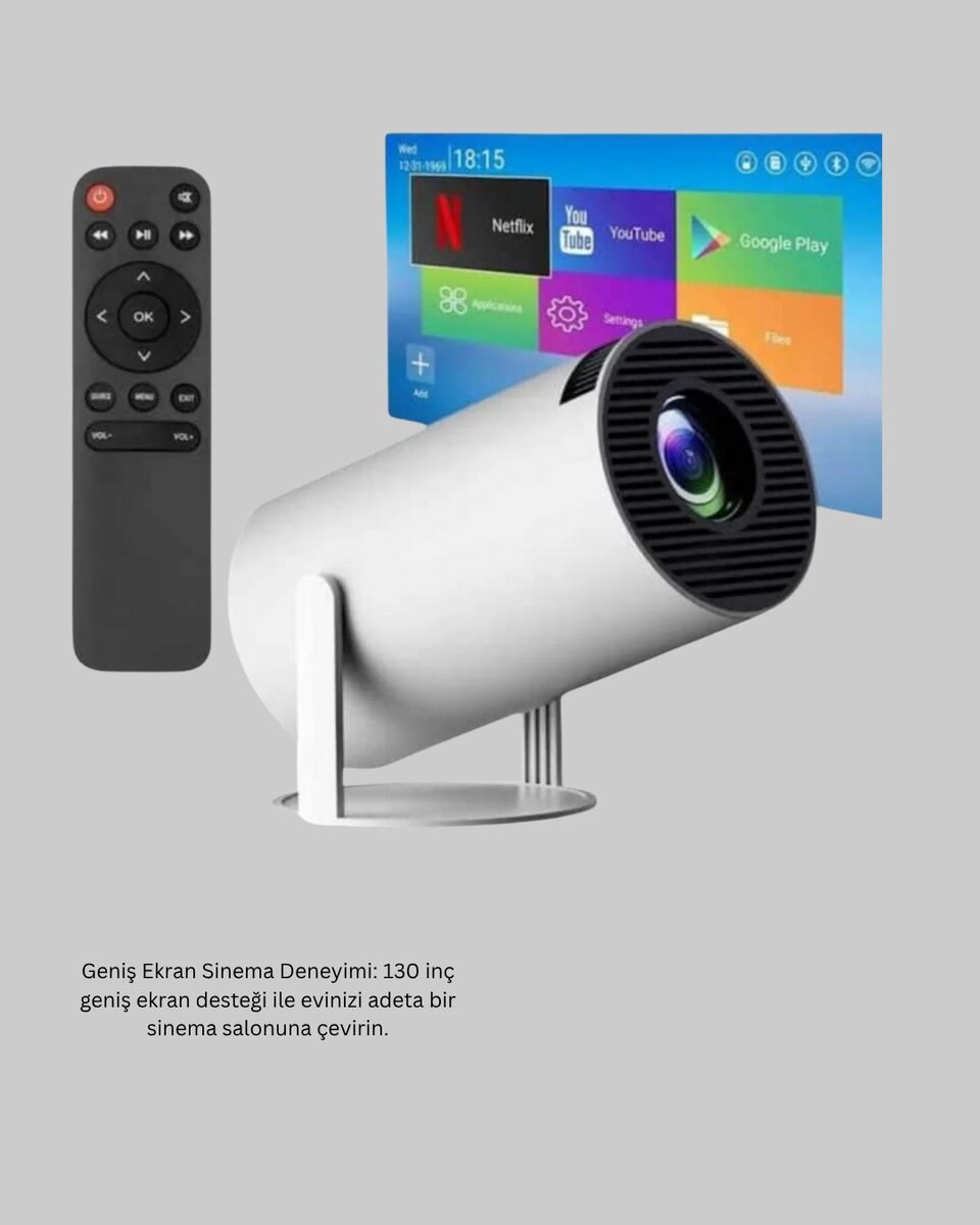 Full HD 4K Destekli Akıllı Projeksiyon – 130 inç Ekran, Uzun Ömürlü Ampul ve Çoklu Giriş