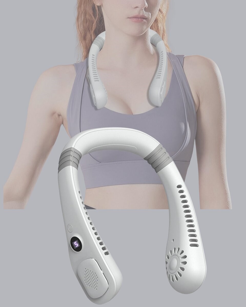 Giyilebilir Boyun Fanı 360° Dairesel Rüzgar ve 5 Kademeli Hız Ayarlı