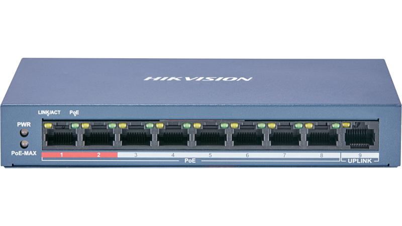 HIKVISION 8port 60w FULL PoE DS-3E0109P-E/M(B) 10/100 1X-UPLINK Yönetilemez Switch