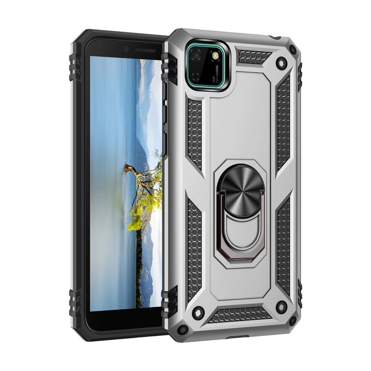 Huawei Y5p Kılıf Sofya Yüzüklü Silikon Kapak - Gümüş