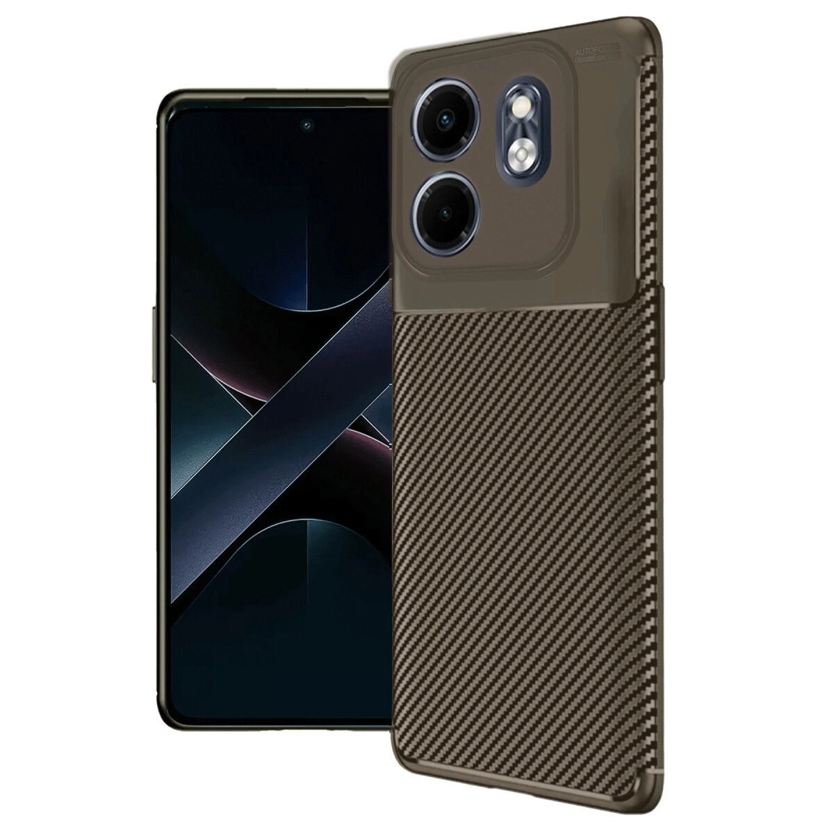 İnfinix Smart 9 Kılıf Auto Focus Karbon Kapak - Kahverengi