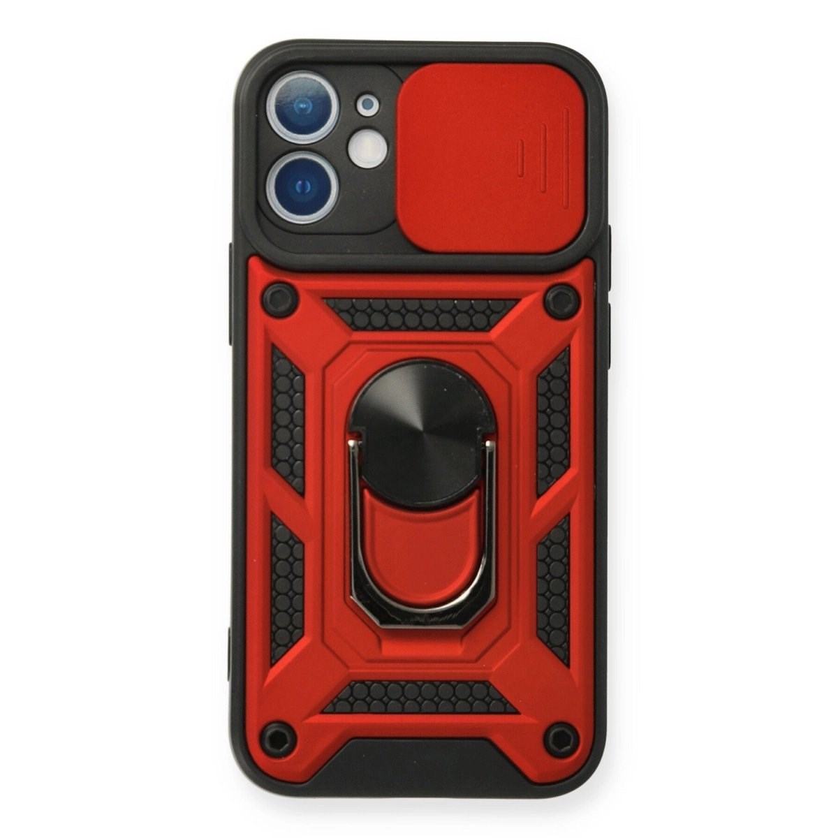 İphone 12 Mini Kılıf Pars Lens Yüzüklü Silikon - Kırmızı