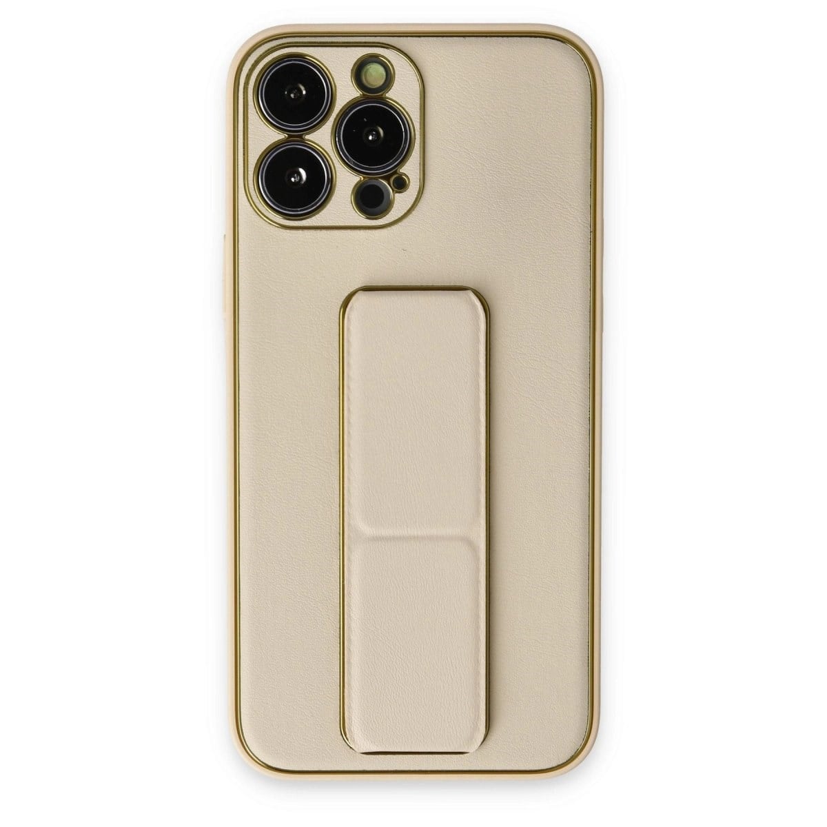 İphone 13 Pro Kılıf Coco Deri Standlı Kapak - Gold