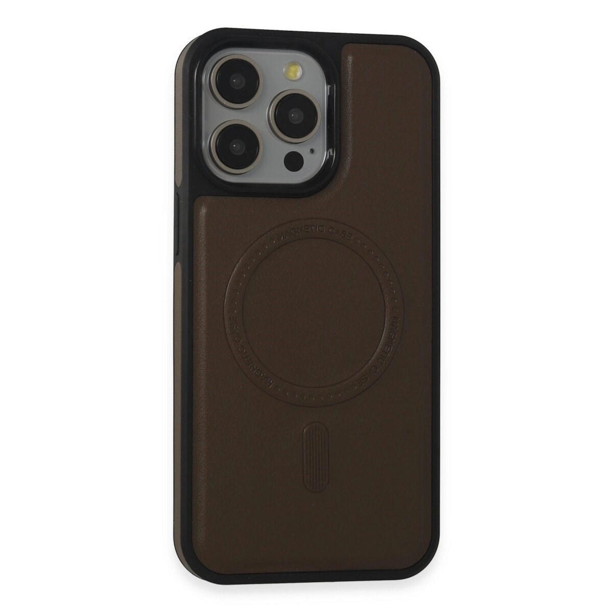 İphone 15 Pro Max Kılıf Ozzi Magsafe Deri Kapak - Natural Grey