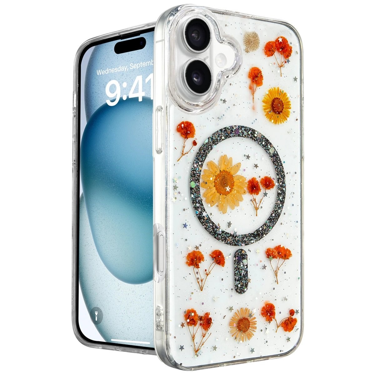 İphone 16 Kılıf Daisy Simli Magsafe Kapak - Siyah