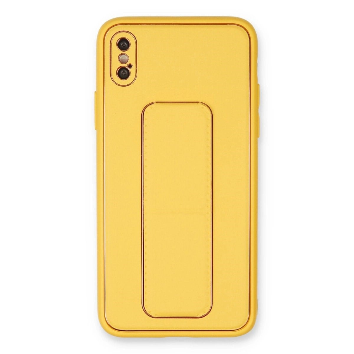 İphone Xs Max Kılıf Coco Deri Standlı Kapak - Sarı