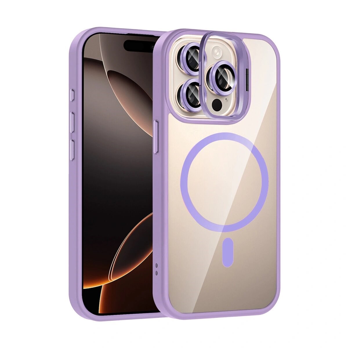 Joko Apple İphone 15 Pro Max Remim Lensli Magsafe Standlı Kapak - Lila
