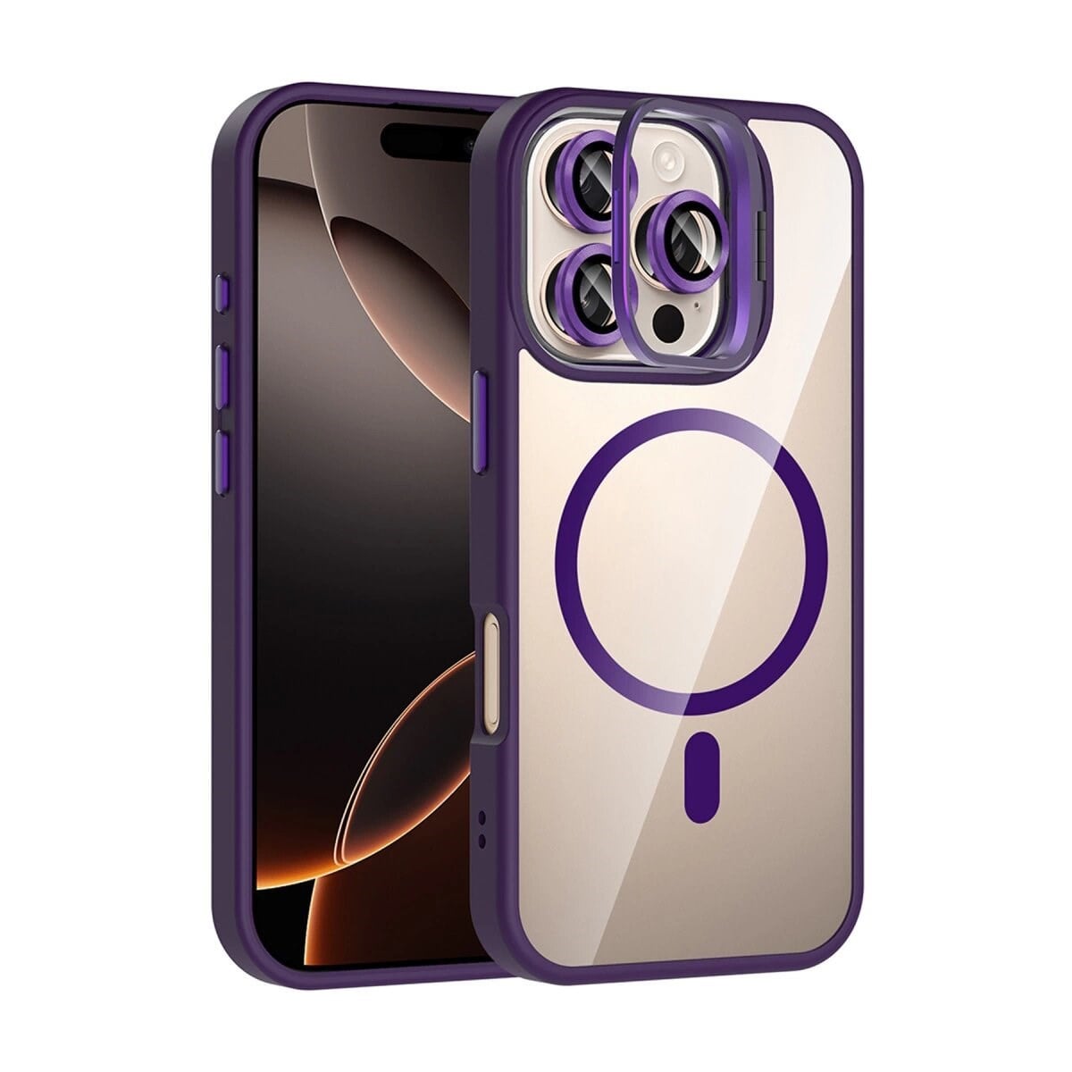 Joko Apple İphone 16 Pro Max Remim Lensli Magsafe Standlı Kapak - Derin Mor