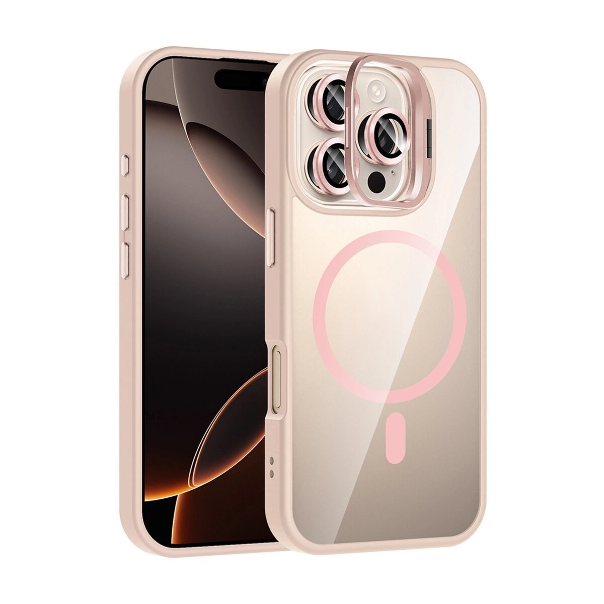 Joko Apple İphone 16 Pro Max Remim Lensli Magsafe Standlı Kapak - Pembe