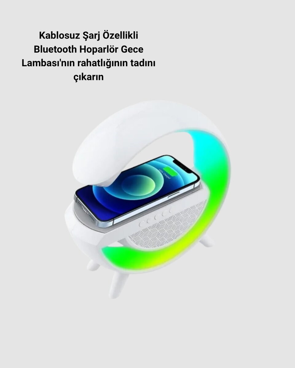 Kablosuz Şarjlı Bluetooth Hoparlör ve Gece Lambası – NFC, FM Radyo, RGB Işık