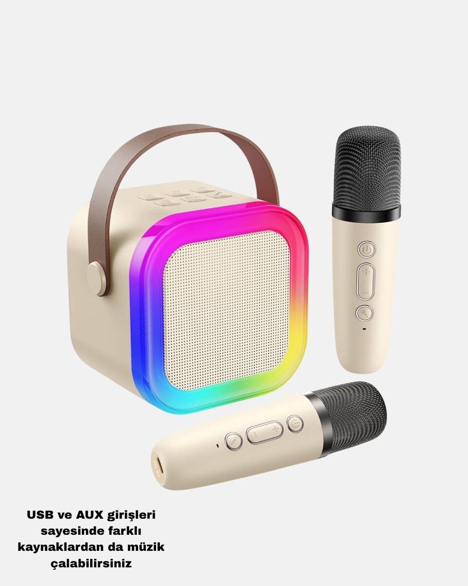 Karaoke Hoparlör Taşınabilir Çift Mikrofonlu ve LED Işıklı Bluetooth 5.0