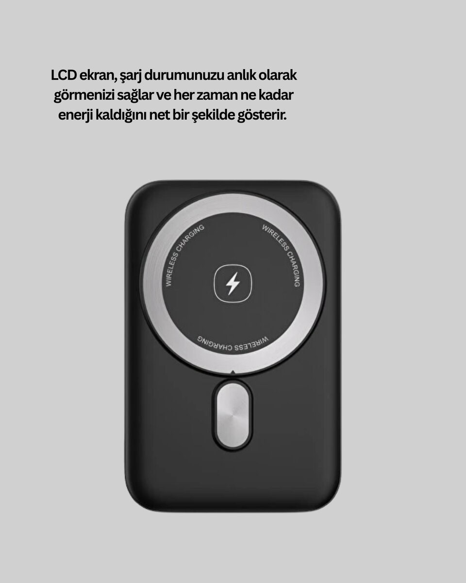 Manyetik Kablosuz Powerbank 22.5W Hızlı Şarj LCD Göstergeli