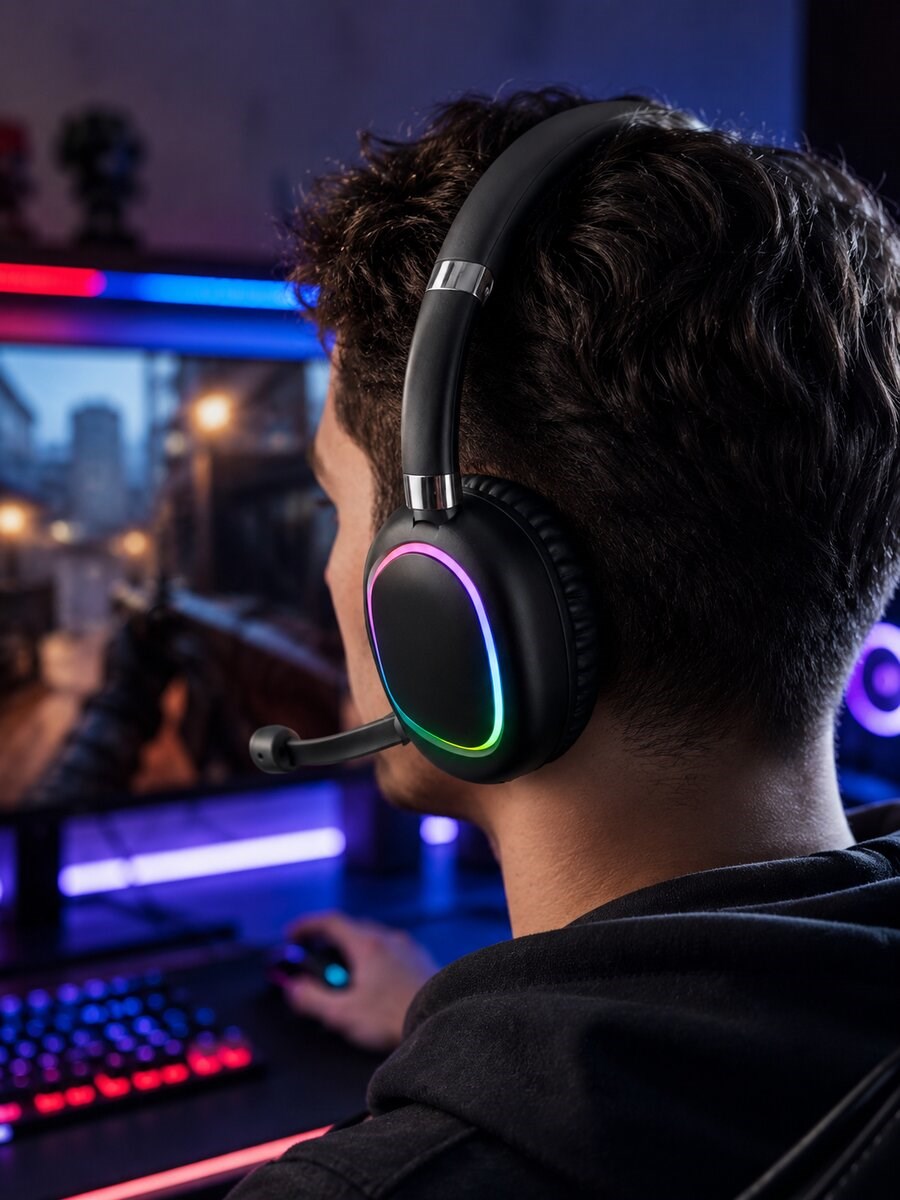 Mikrofonlu Bluetooth Kulak Üstü Kulaklık RGB Aydınlatmalı Type-C Şarjlı