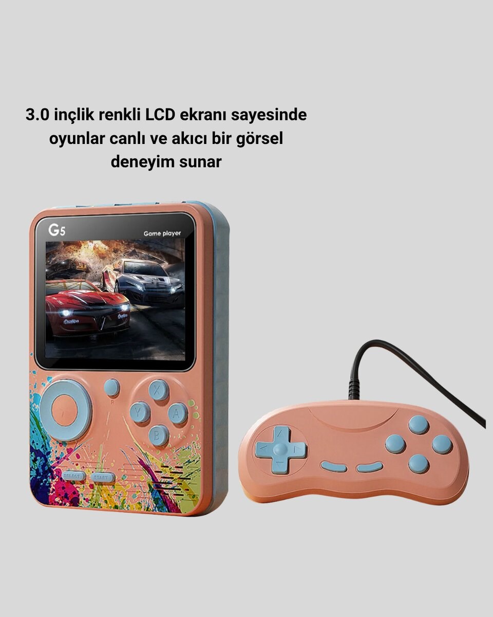 Mini Retro Oyun Konsolu 500 Oyunlu 3.0 İnç Ekran ve Şarjlı Batarya