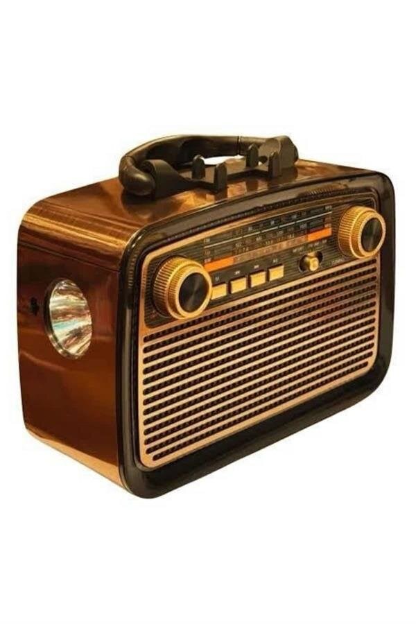 Nostalji Radyo Bluetooth Hoparlör USB-SD Kart Giriş Led Fener Işıklı Bataryalı Pilli