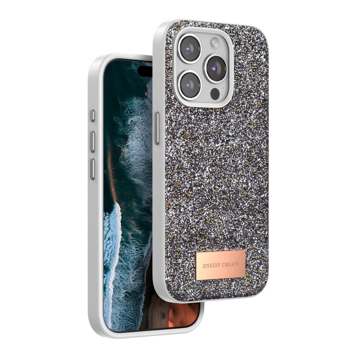 Onegif Apple İphone 14 Pro Max Bright Simli Kapak - Gümüş