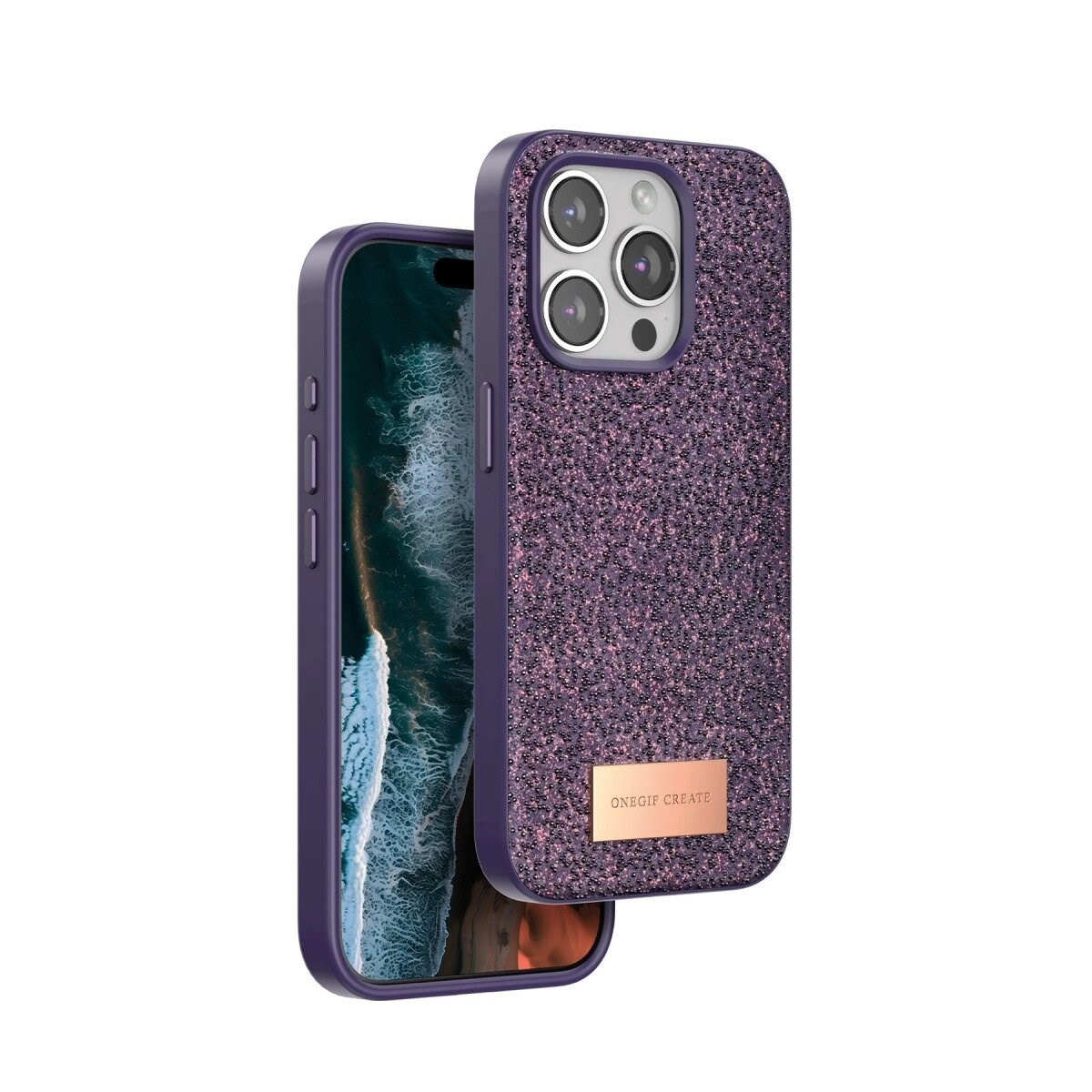 Onegif İphone 14 Pro Bright Simli Kapak - Derin Mor
