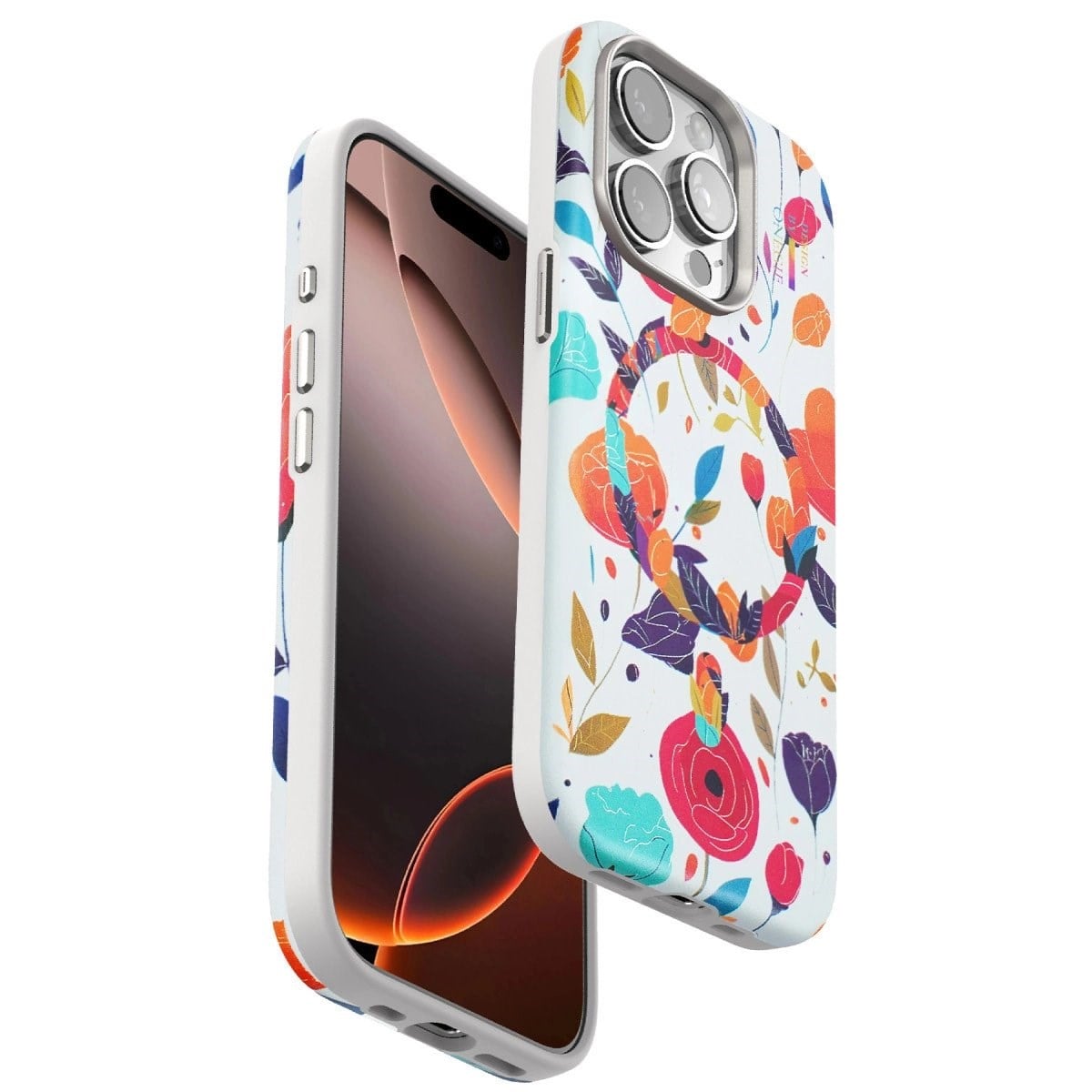 Onegif İphone 15 Pro Flower Series Magsafe Kapak - Beyaz