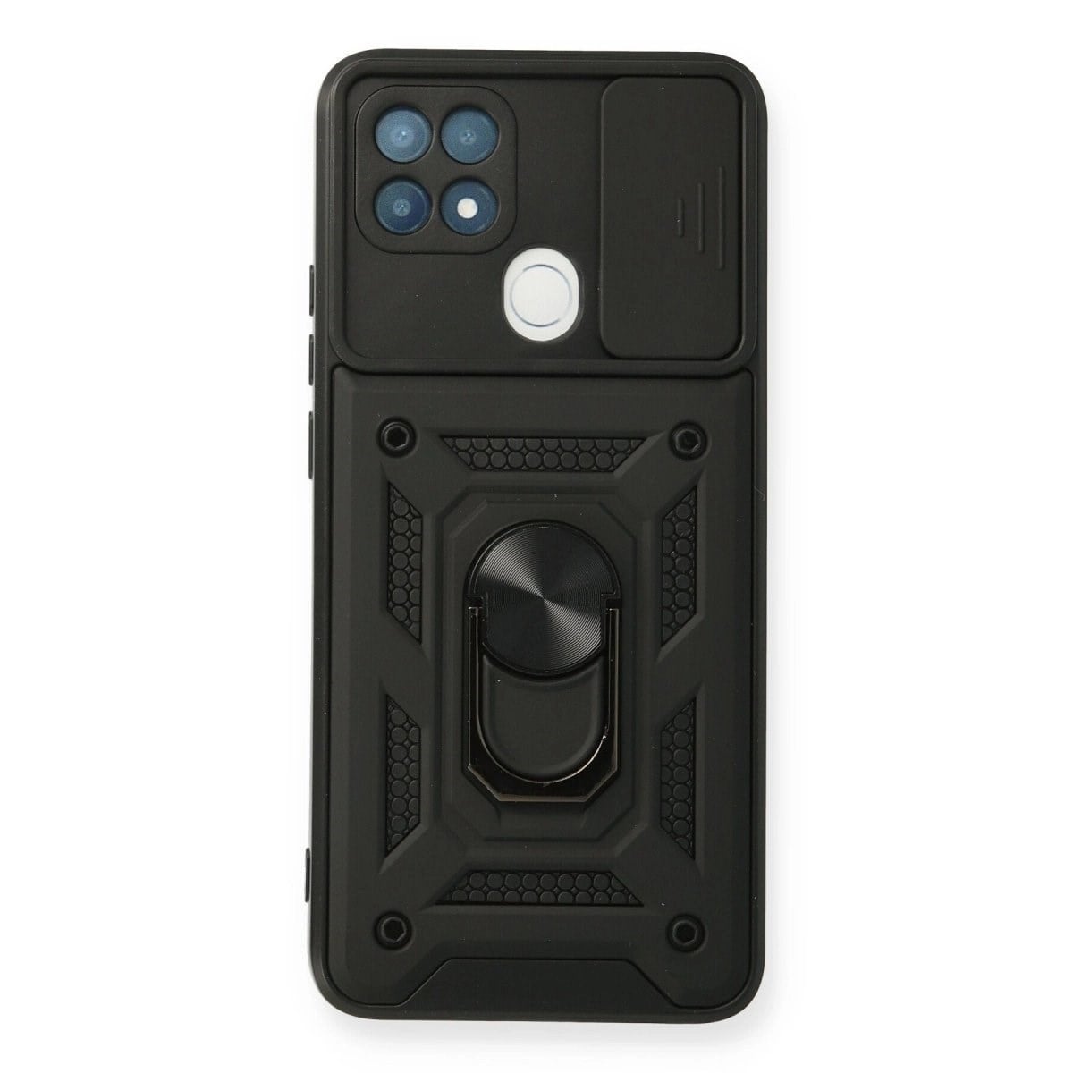 Oppo A15 Kılıf Pars Lens Yüzüklü Silikon - Siyah