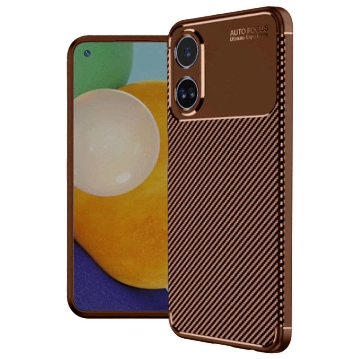 Oppo A60 Kılıf Auto Focus Karbon Kapak - Kahverengi