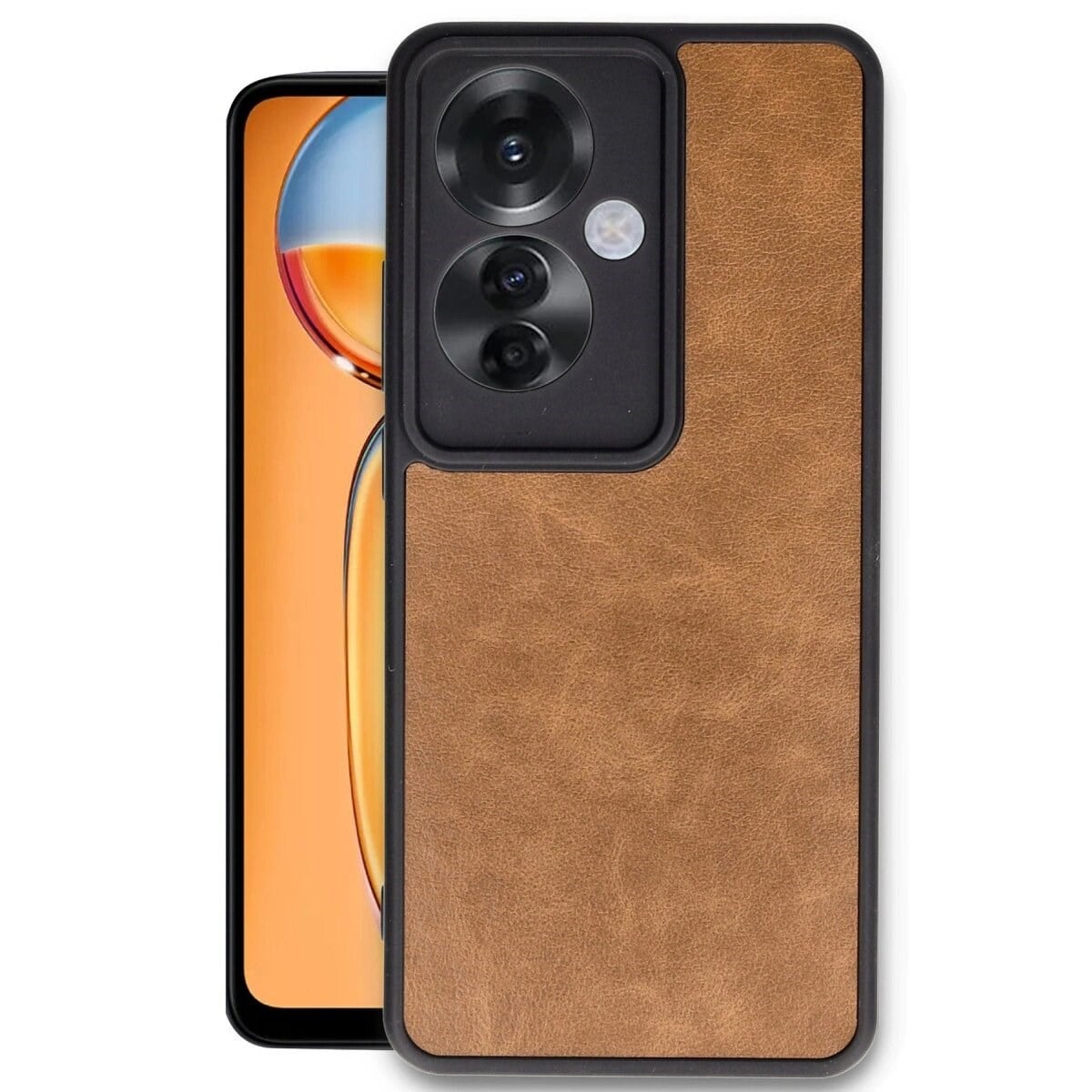 Oppo Reno 11f Kılıf Aras Deri Kapak - Taba