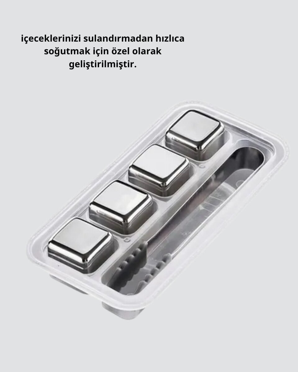 Paslanmaz Çelik Metal Buz Küpü Seti Sulandırmadan Soğutma ve Klips Dahil