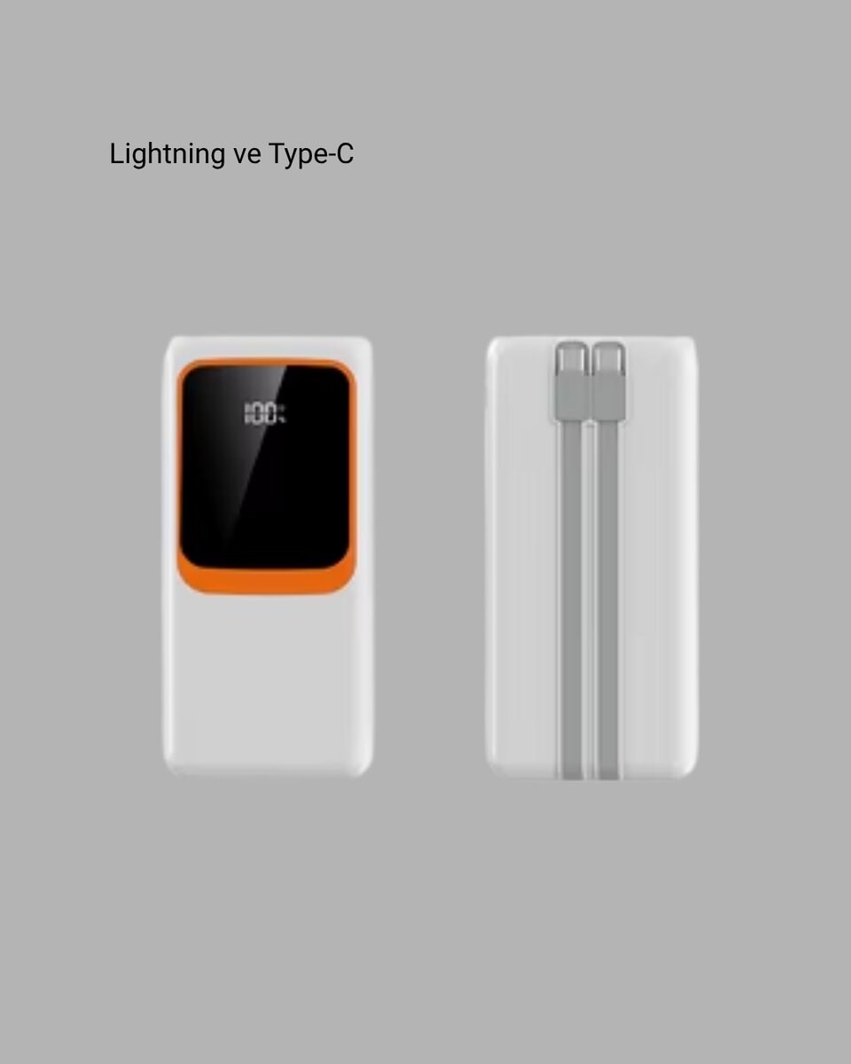 Powerbank 10000 mAh – Çift USB Çıkışlı, Type-C Girişli, Şık Beyaz Tasarım