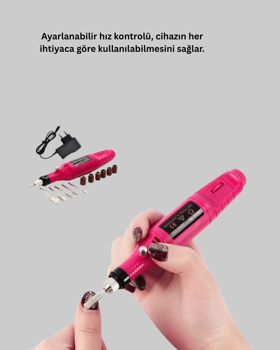 Profesyonel Tırnak Manikür Aleti – Şarjlı, Ayarlanabilir Hız, Düşük Titreşim ve Sessiz Motor Teknolojisi