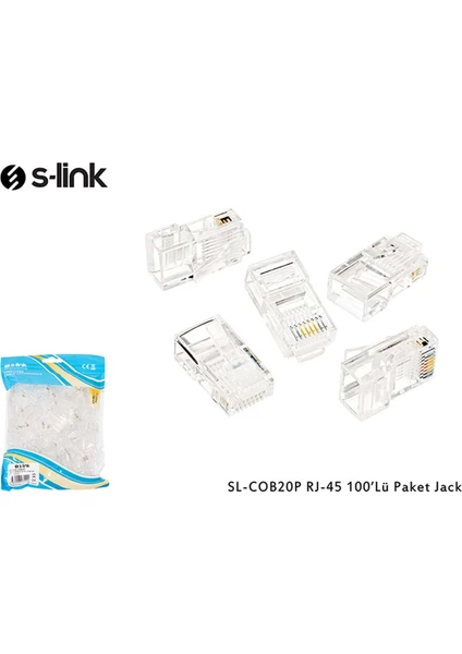S-LINK SL-COB20P CAT6 UTP Yeni Nesil RJ45 Konnektör (100 Adet)