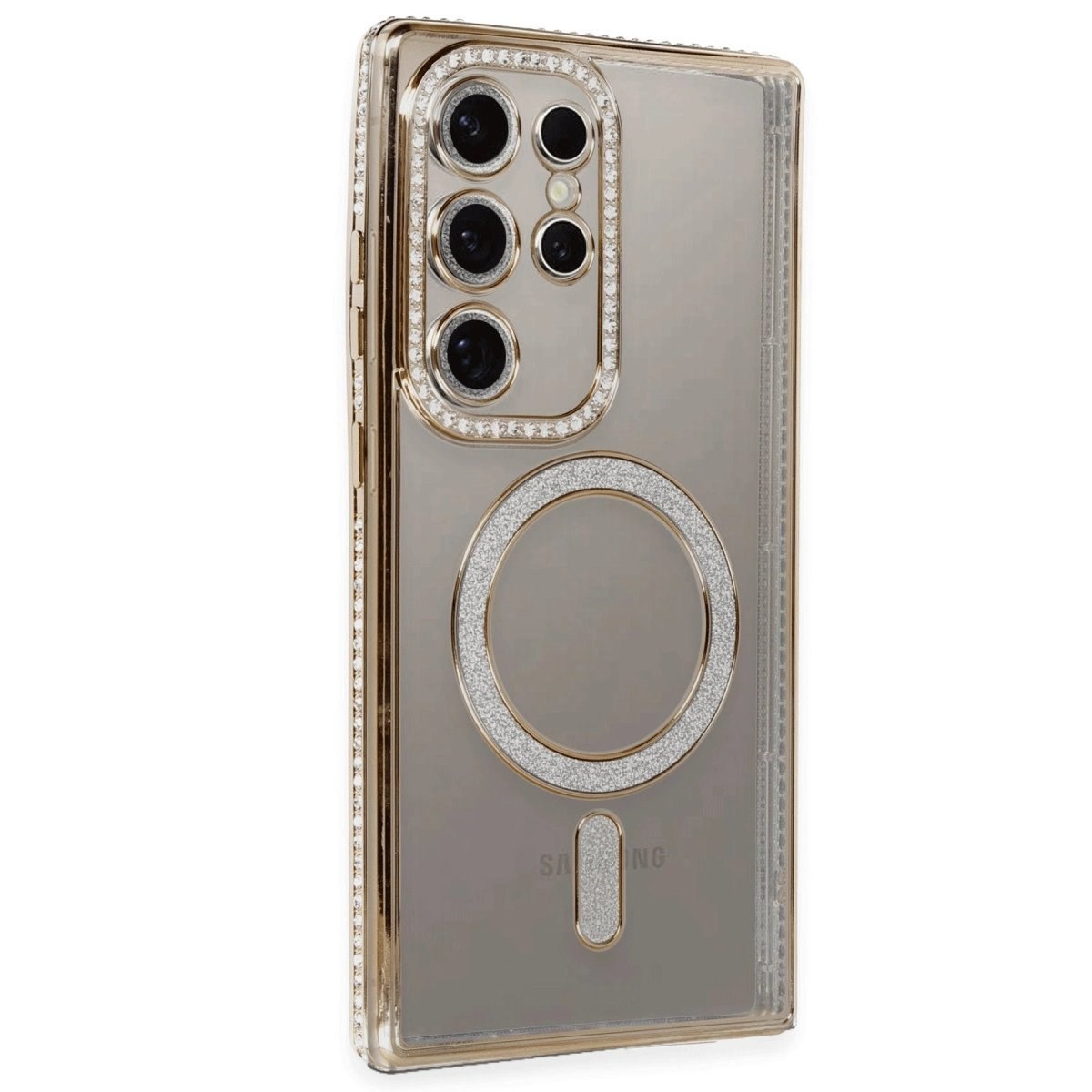 Samsung Galaxy S24 Ultra Kılıf Joke Simli Magneticsafe Kılıf - Gold