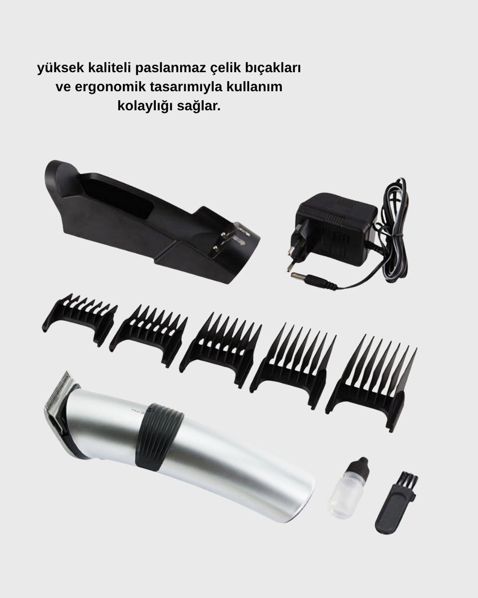 Şarjlı Saç ve Sakal Kesme Makinesi – Paslanmaz Çelik Bıçak, Ayarlanabilir Başlık