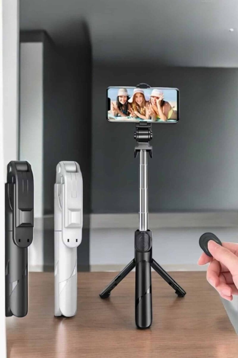 Selfie Çubuğu Tripod Kumandalı Telefon Tutucu Siyah