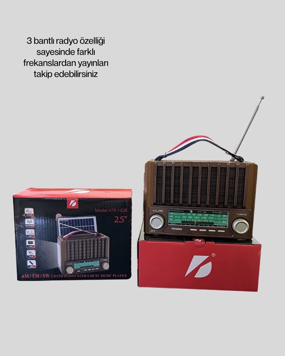 Solar Şarjlı Taşınabilir Radyo Bluetooth Hoparlör USB SD Destekli