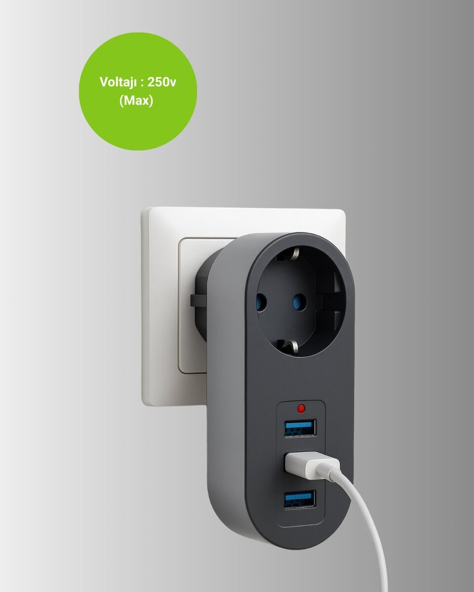 Termal Akım Korumalı 3 USB'li Güvenli Priz – Akıllı Akım Dengeleme